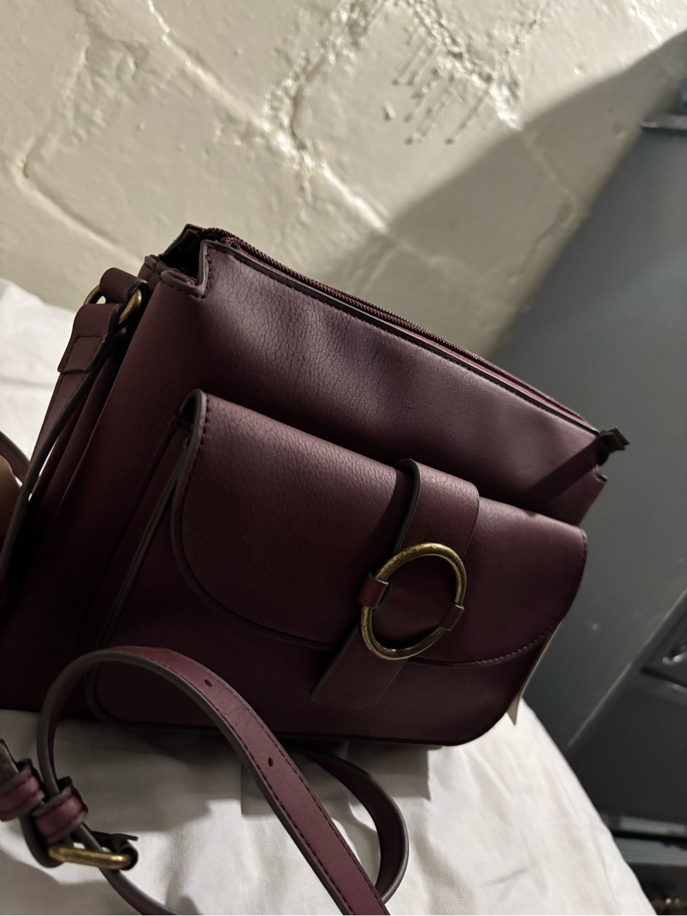 a.n.a Plum Crossbody Bag with Gold Ring Accent
